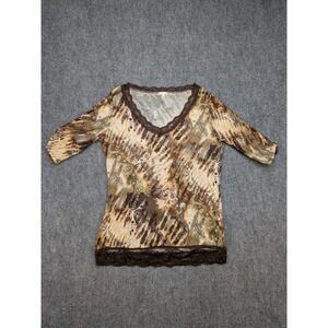 Y2K‎ Garden Fairy Grunge Top Maurices Paisley Lace Trim V Neck Blouse Hippie